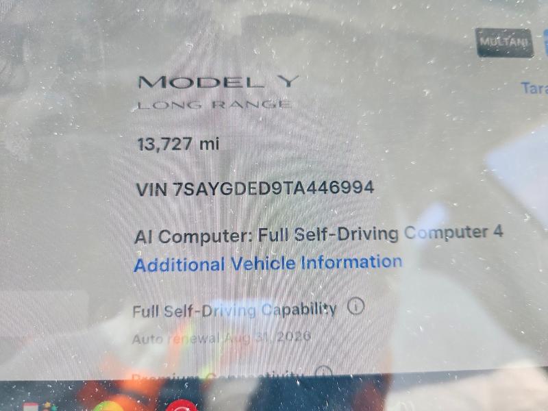 Photo 9 from auction – 2026 TESLA MODEL Y with VIN 7SAYGDED9TA446994