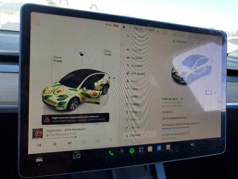 Photo 9 from auction – 2022 TESLA MODEL Y with VIN 7SAYGDEE9NF560542