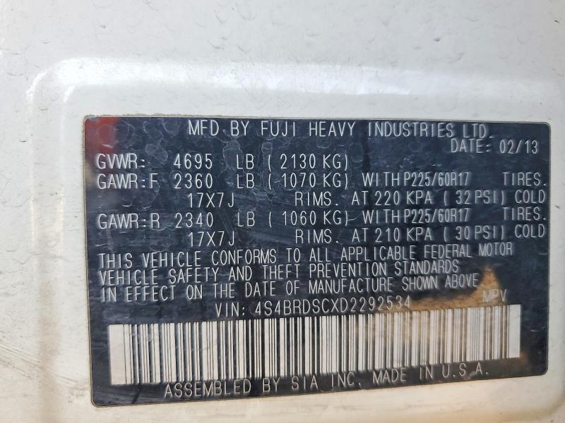 Photo 14 from auction – 2013 SUBARU OUTBACK with VIN 4S4BRDSCXD2292534