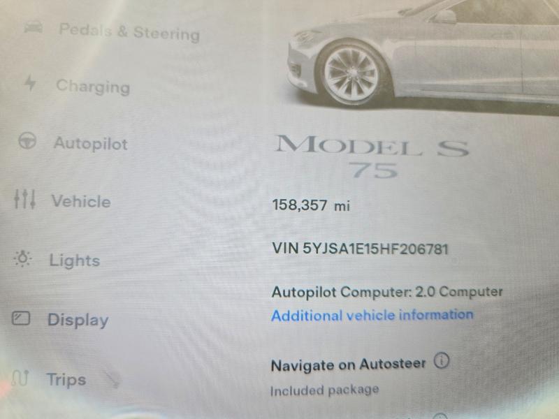 Photo 9 from auction – 2017 TESLA MODEL S with VIN 5YJSA1E15HF206781