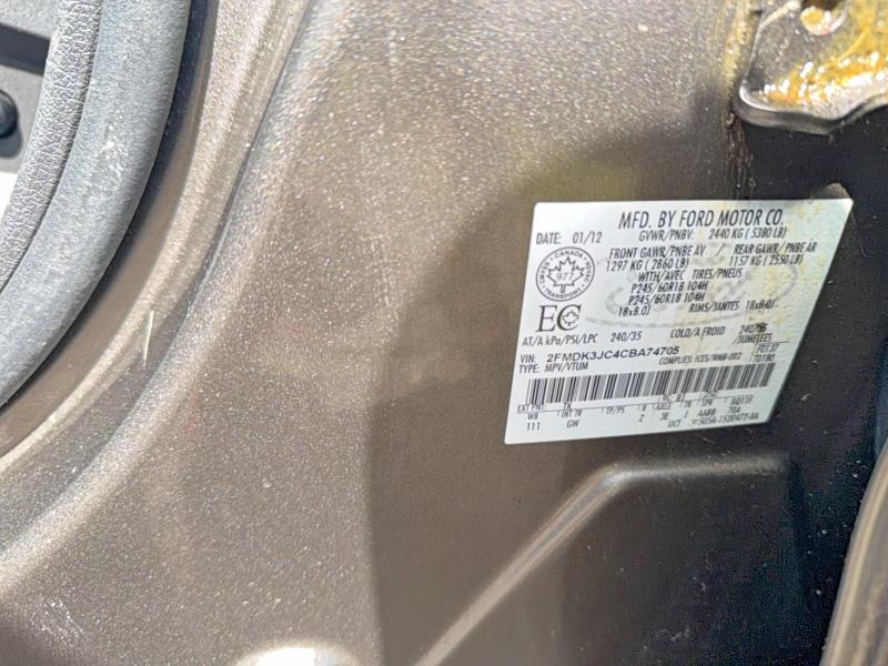 Photo 10 from auction – 2012 FORD EDGE with VIN 2FMDK3JC4CBA74705