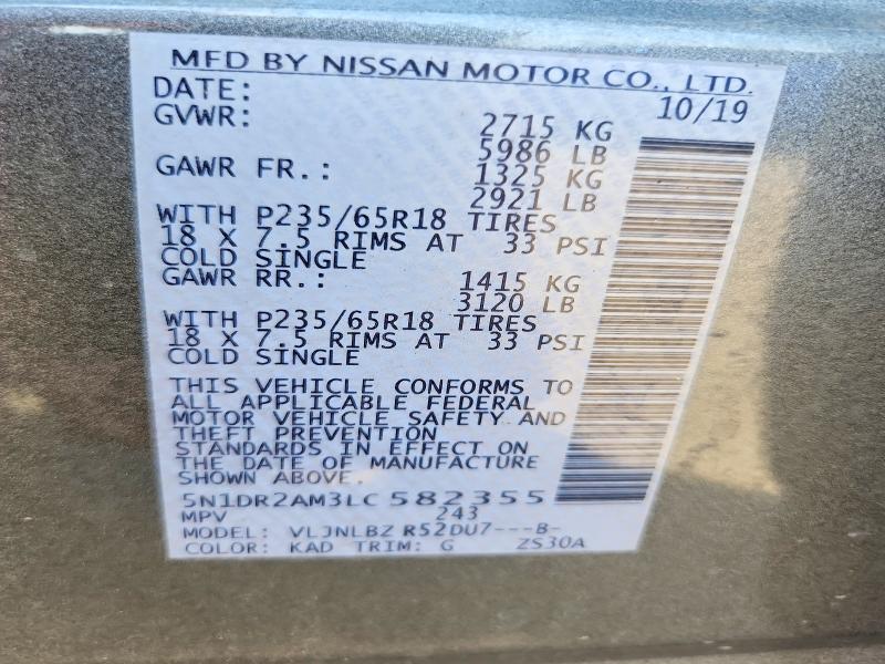 Photo 14 from auction – 2020 NISSAN PATHFINDER with VIN 5N1DR2AM3LC582355