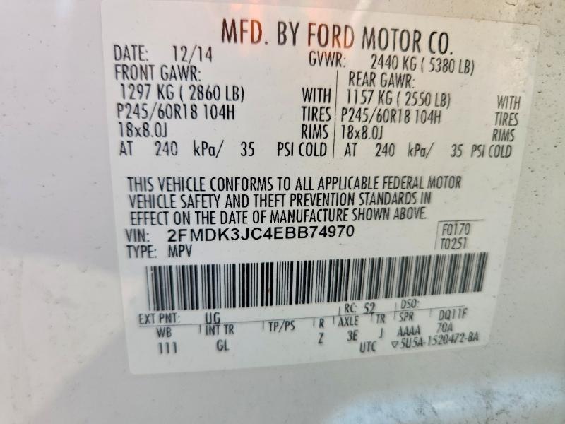 Photo 14 from auction – 2014 FORD EDGE with VIN 2FMDK3JC4EBB74970