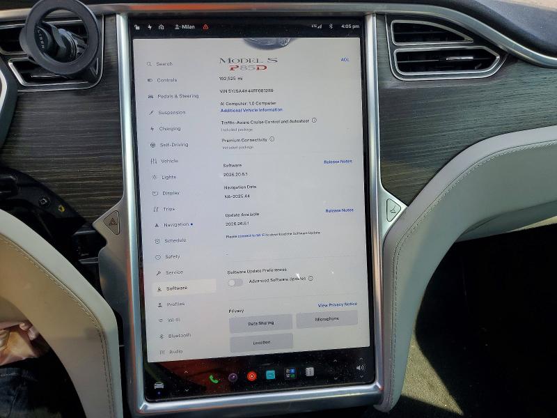 Photo 9 from auction – 2015 TESLA MODEL S with VIN 5YJSA4H44FF081289