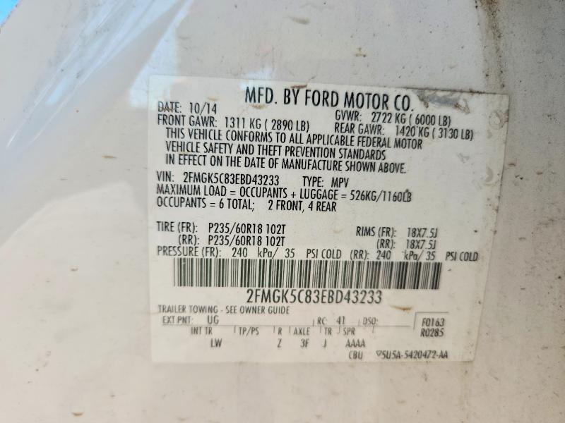 Photo 14 from auction – 2014 FORD FLEX with VIN 2FMGK5C83EBD43233