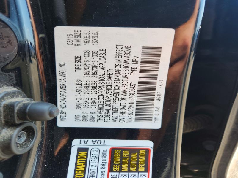 Photo 14 from auction – 2016 HONDA CR-V with VIN 5J6RM4H37GL084371
