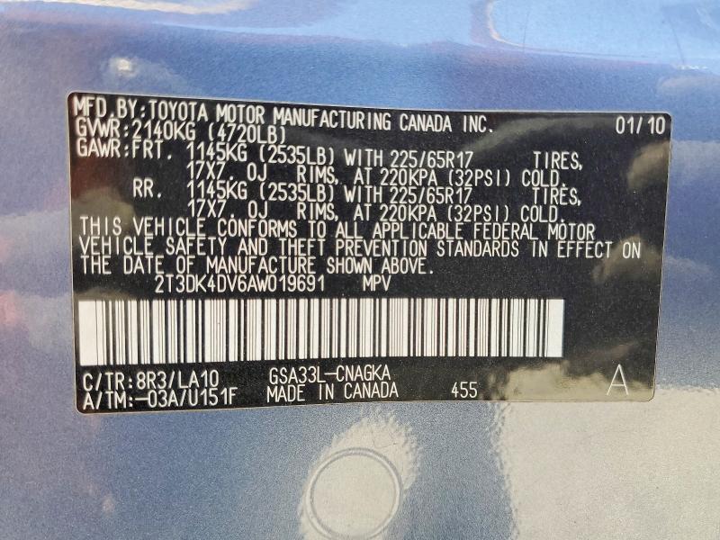 Photo 14 from auction – 2010 TOYOTA RAV4 with VIN 2T3DK4DV6AW019691