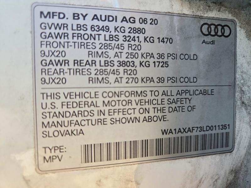 Photo 14 from auction – 2020 AUDI Q7 with VIN WA1AXAF73LD011351