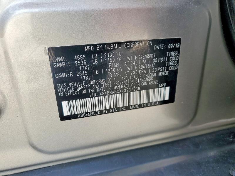 Photo 14 from auction – 2019 SUBARU OUTBACK with VIN 4S4BSAHCXK3237339