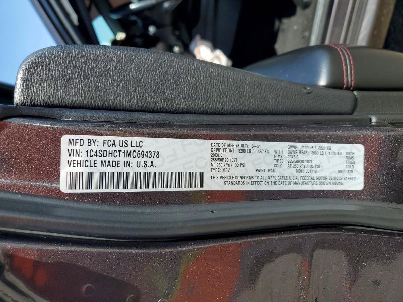 Photo 14 from auction – 2021 DODGE DURANGO with VIN 1C4SDHCT1MC694378