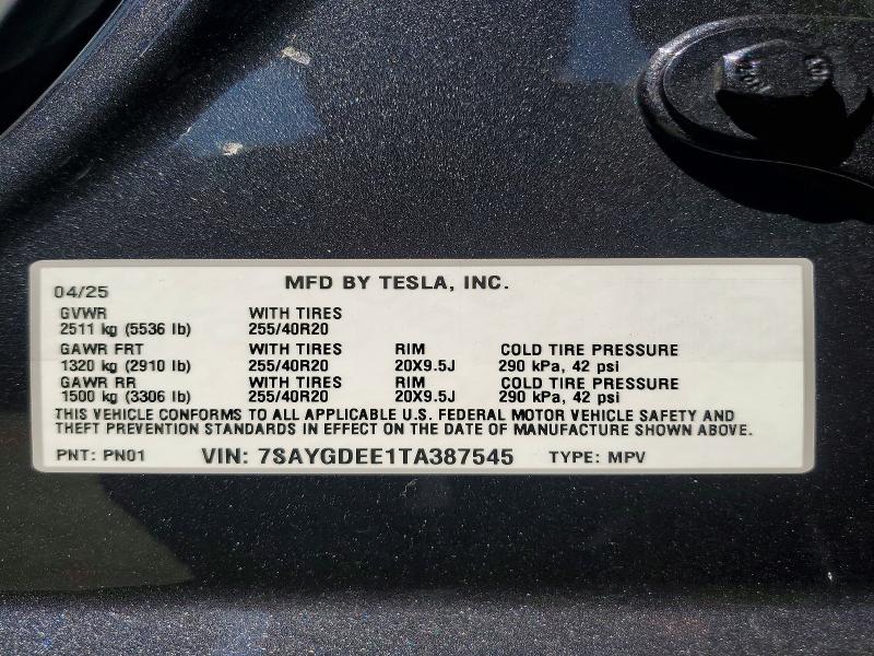 Снимка 14 от търг – 2026 TESLA MODEL Y с VIN 7SAYGDEE1TA387545