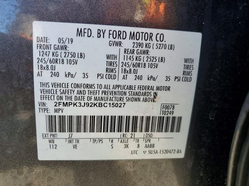 Photo 14 from auction – 2019 FORD EDGE with VIN 2FMPK3J92KBC15027