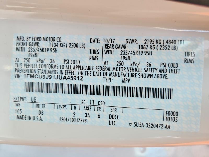 Photo 14 from auction – 2018 FORD ESCAPE with VIN 1FMCU9J91JUA45912