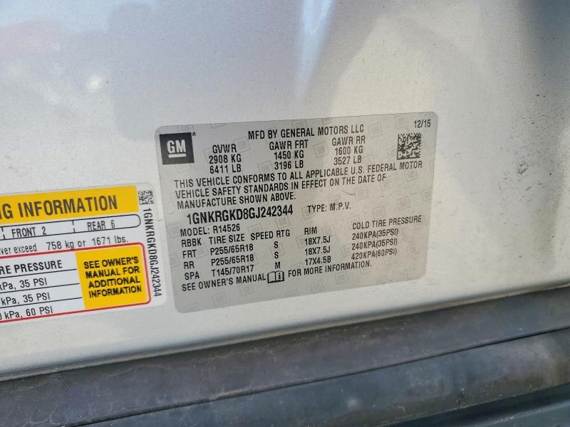 Photo 14 from auction – 2016 CHEVROLET TRAVERSE with VIN 1GNKRGKD8GJ242344