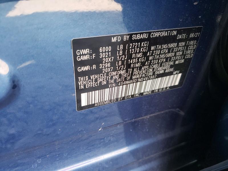Photo 14 from auction – 2021 SUBARU ASCENT with VIN 4S4WMARD1M3467907