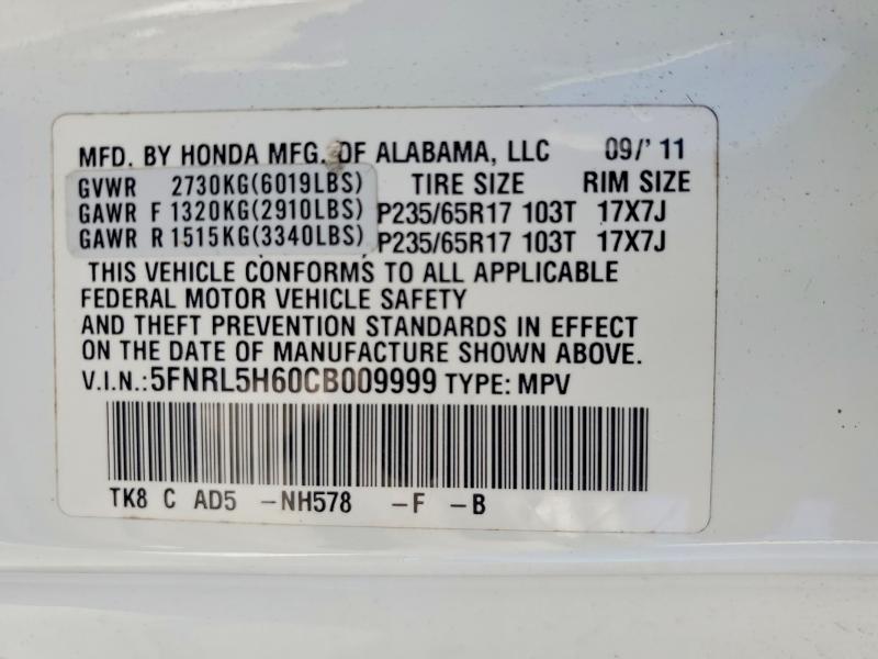Photo 14 from auction – 2012 HONDA ODYSSEY with VIN 5FNRL5H60CB009999