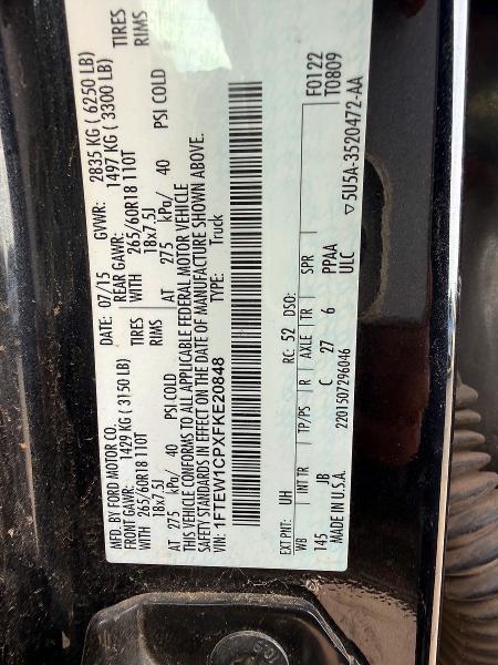 Photo 10 from auction – 2015 FORD F150 with VIN 1FTEW1CPXFKE20848