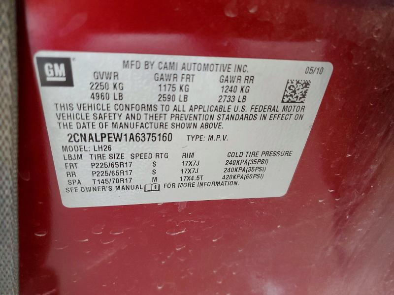 Photo 14 from auction – 2010 CHEVROLET EQUINOX with VIN 2CNALPEW1A6375160