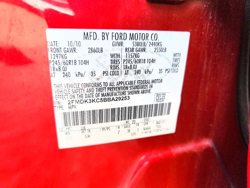 Photo 14 from auction – 2011 FORD EDGE with VIN 2FMDK3KC5BBA29253