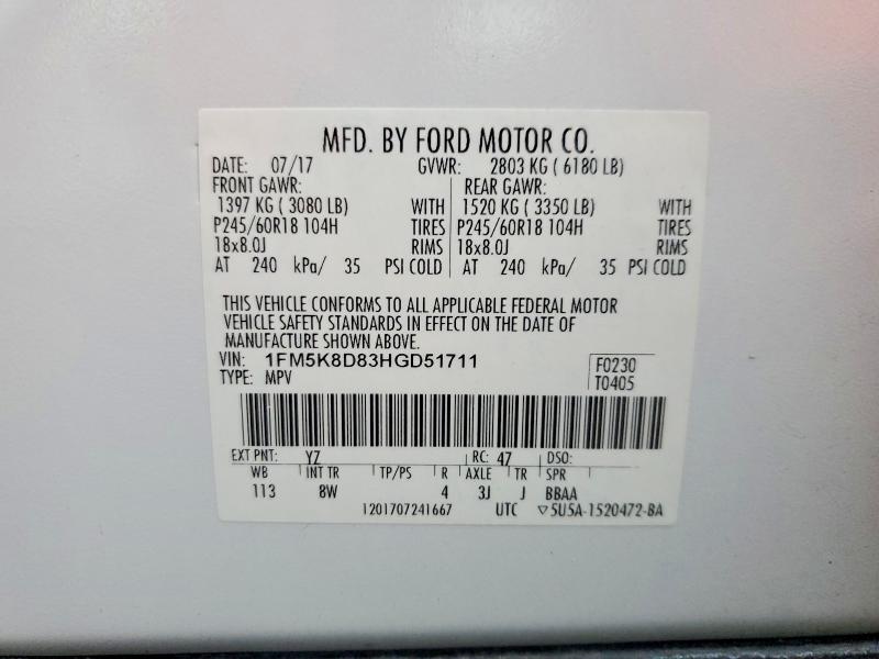 Photo 14 from auction – 2017 FORD EXPLORER with VIN 1FM5K8D83HGD51711