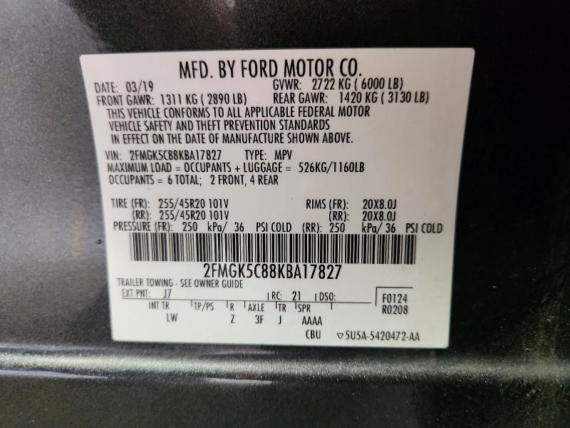 Photo 14 from auction – 2019 FORD FLEX with VIN 2FMGK5C88KBA17827