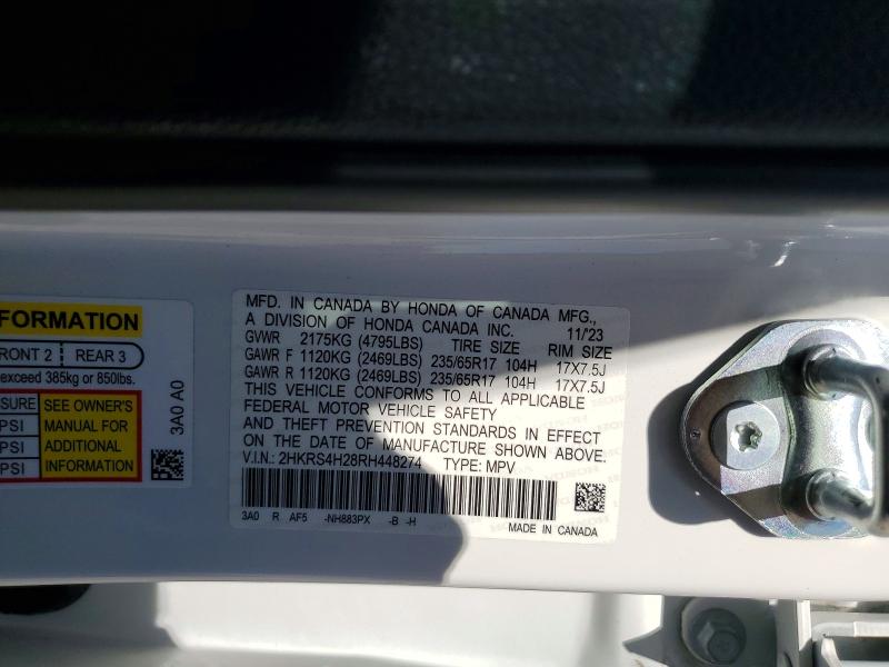 Photo 14 from auction – 2024 HONDA CR-V with VIN 2HKRS4H28RH448274