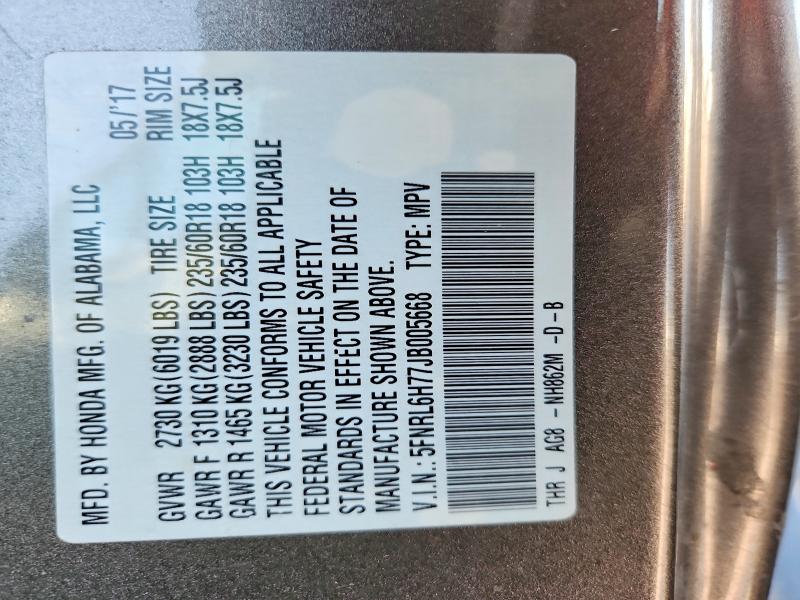 Photo 14 from auction – 2018 HONDA ODYSSEY with VIN 5FNRL6H77JB005668