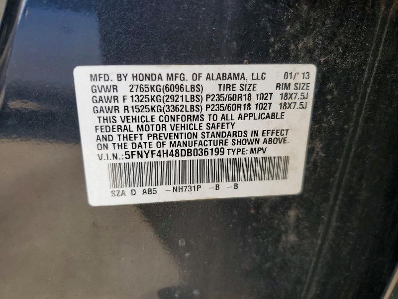 Photo 14 from auction – 2013 HONDA PILOT with VIN 5FNYF4H48DB036199