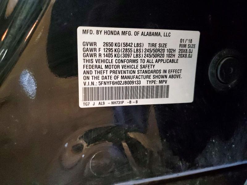 Photo 14 from auction – 2018 HONDA PILOT with VIN 5FNYF6H02JB009133