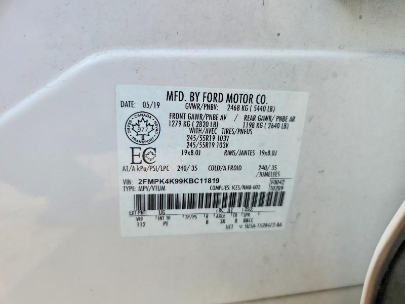 Photo 14 from auction – 2019 FORD EDGE with VIN 2FMPK4K99KBC11819