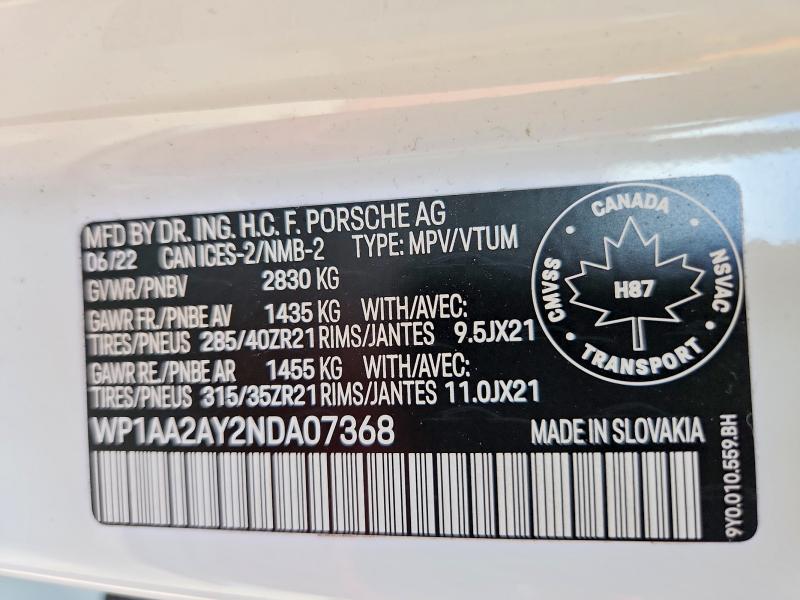 صورة رقم 14 من المزاد - 2022 PORSCHE CAYENNE مع VIN WP1AA2AY2NDA07368