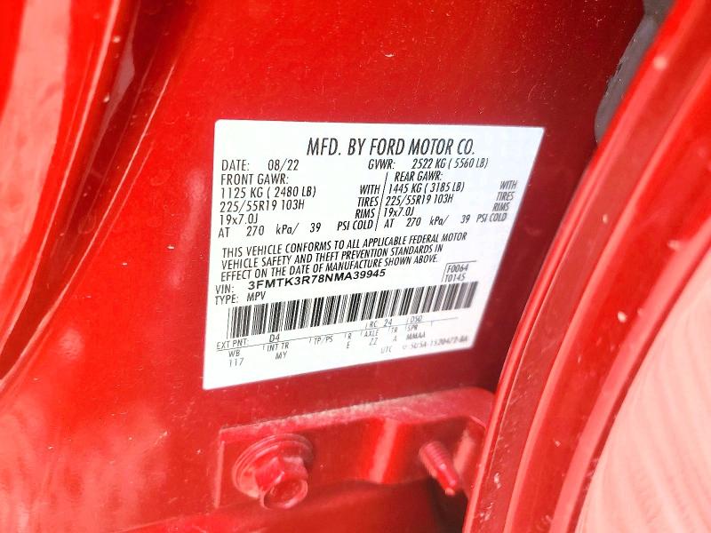 Photo 14 from auction – 2022 FORD MUSTANG MACH-E with VIN 3FMTK3R78NMA39945