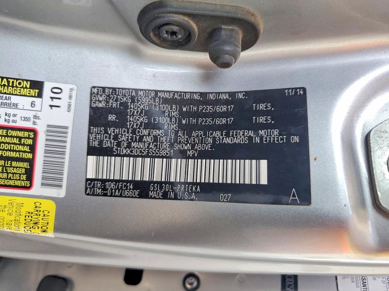 Photo 14 from auction – 2015 TOYOTA SIENNA with VIN 5TDKK3DC5FS559851