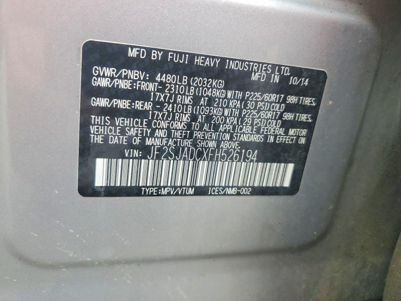 Photo 14 from auction – 2015 SUBARU FORESTER with VIN JF2SJADCXFH526194