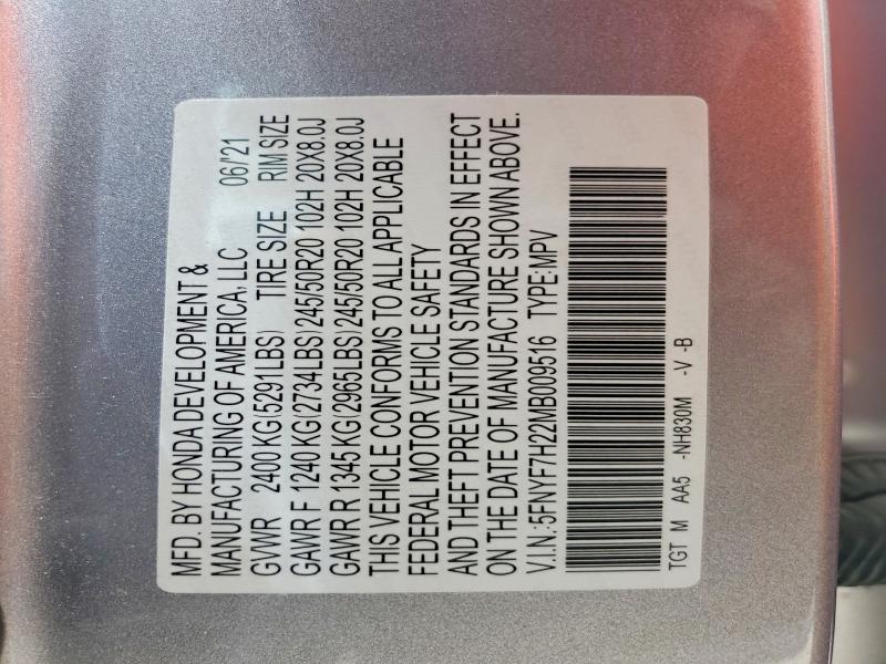 Photo 14 from auction – 2021 HONDA PASSPORT with VIN 5FNYF7H22MB009516