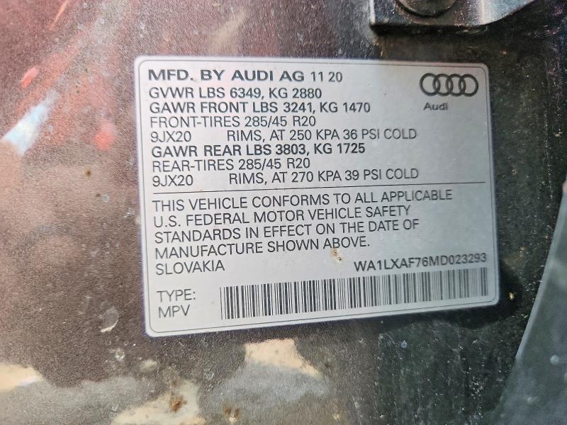 Photo 14 from auction – 2021 AUDI Q7 with VIN WA1LXAF76MD023293