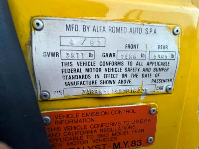 Photo 13 from auction – 1983 ALFA ROMEO VELOCE with VIN ZARBA5419D1016838