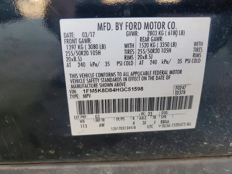 Foto 14 de la subasta – 2017 FORD EXPLORER con VIN 1FM5K8D84HGC51598