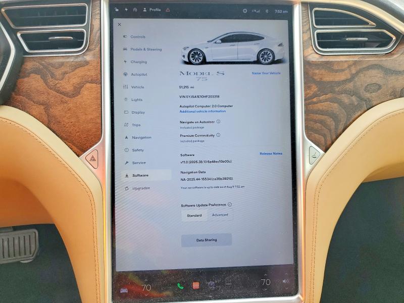 Photo 9 from auction – 2017 TESLA MODEL S with VIN 5YJSA1E10HF203318