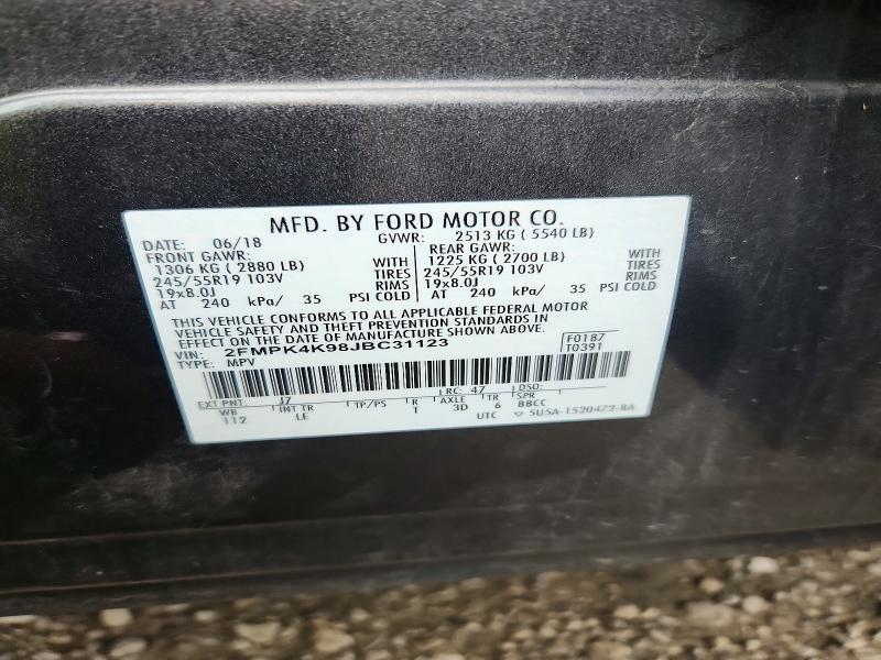 Photo 14 from auction – 2018 FORD EDGE with VIN 2FMPK4K98JBC31123
