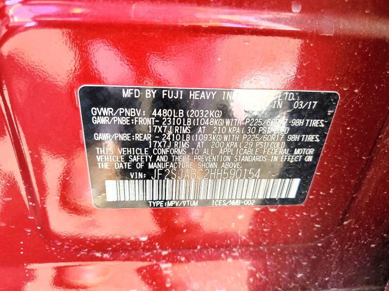 Photo 14 from auction – 2017 SUBARU FORESTER with VIN JF2SJABC2HH590154