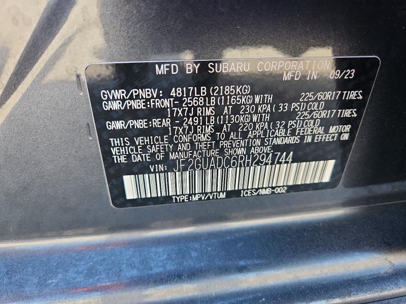Photo 14 from auction – 2024 SUBARU CROSSTREK with VIN JF2GUADC6RH294744