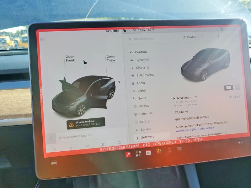 Photo 9 from auction – 2021 TESLA MODEL Y with VIN 5YJYGDEE2MF248039