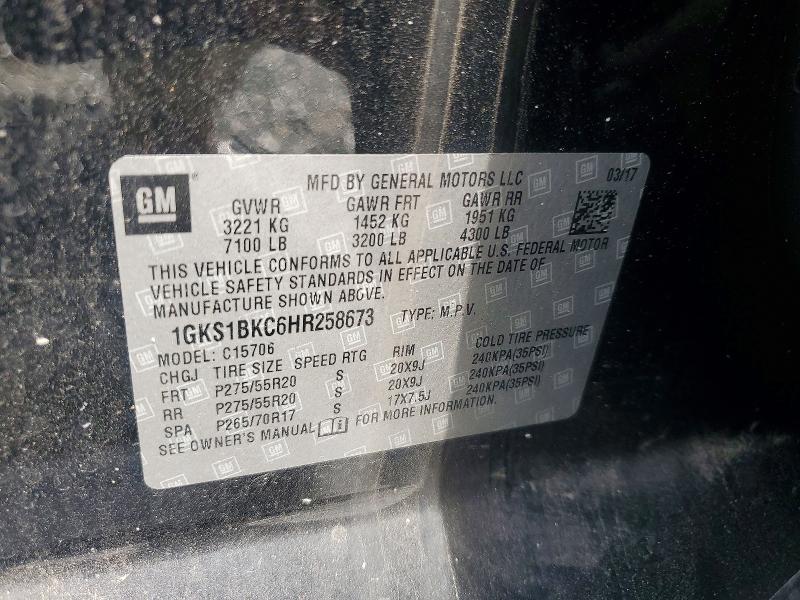 Photo 14 from auction – 2017 GMC YUKON with VIN 1GKS1BKC6HR258673