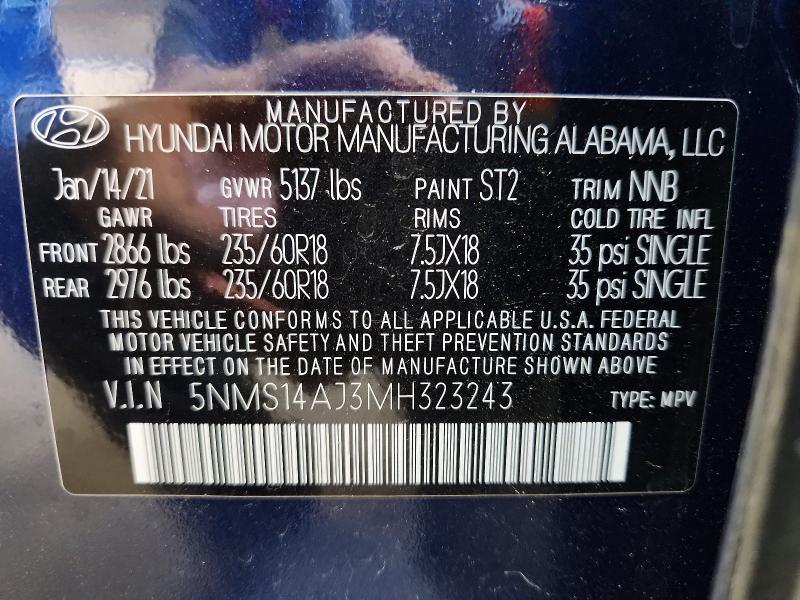Foto 14 de la subasta – 2021 HYUNDAI SANTA FE con VIN 5NMS14AJ3MH323243