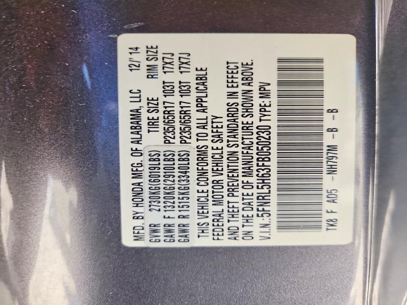 Photo 14 from auction – 2015 HONDA ODYSSEY with VIN 5FNRL5H63FB050230