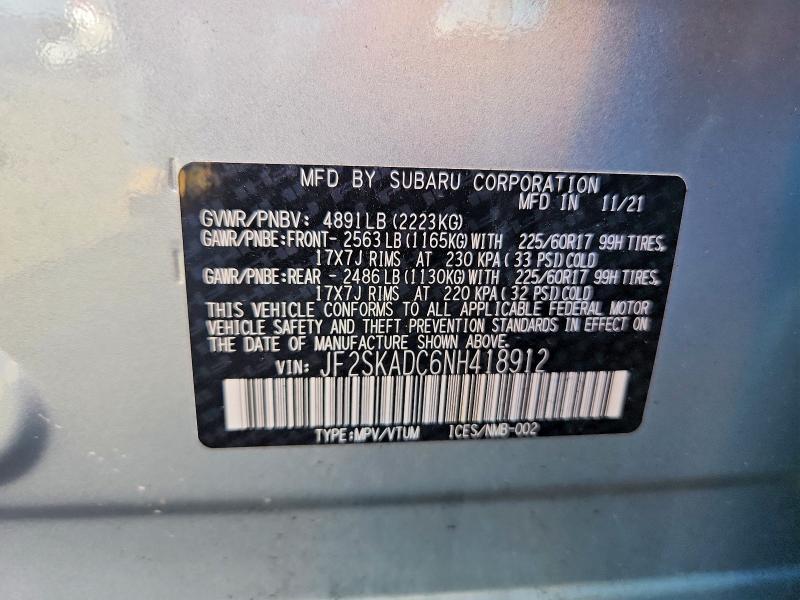 Photo 14 from auction – 2022 SUBARU FORESTER with VIN JF2SKADC6NH418912