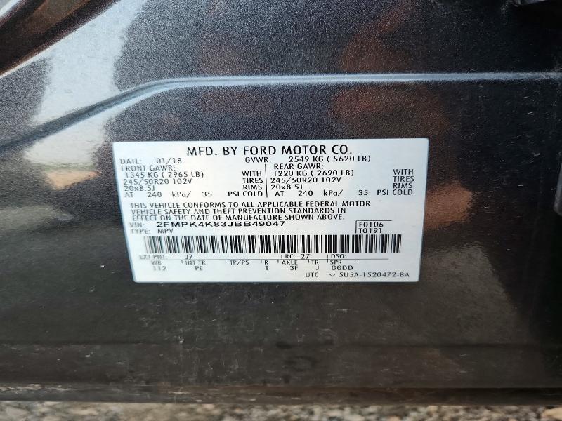 Photo 14 from auction – 2018 FORD EDGE with VIN 2FMPK4K83JBB49047