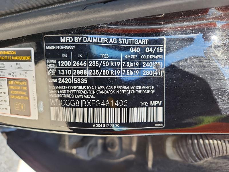 Photo 14 from auction – 2015 MERCEDES-BENZ GLK with VIN WDCGG8JBXFG431402