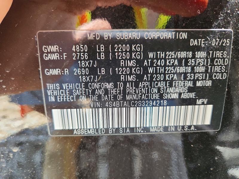 Photo 14 from auction – 2025 SUBARU OUTBACK with VIN 4S4BTALC2S3294218